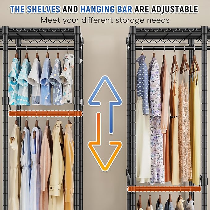 Raybee 88.2" W Clothes Rack Heavy Duty Clothing Racks for Hanging Clothes Extra Wide Portable Closet Loads 1200LBS Freestandi