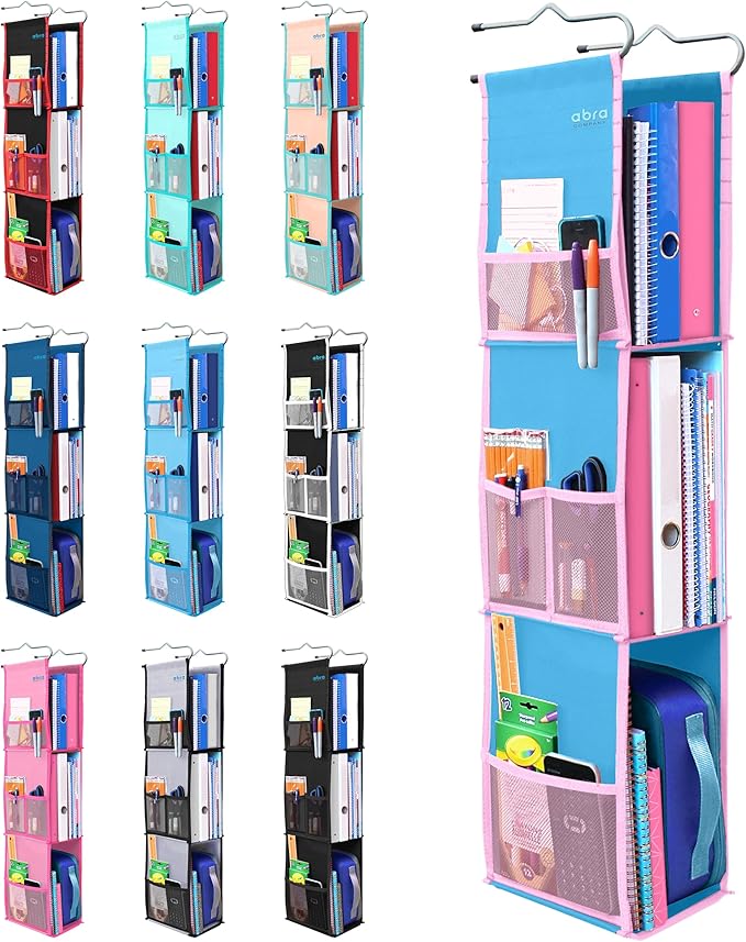 ABRA® 3 Shelf Hanging Locker Organizer for School, Work, Gym, Storage | Deep Shelves 6.5”x 9”| Eco-Friendly Fabric Healthy fo