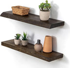 Dreamland 24 Inch Floating Shelves, Rustic Elm Wood Live Edge Wall Shelf for Home Decor, 8 Inch Deep Floating Shelf for Wall,