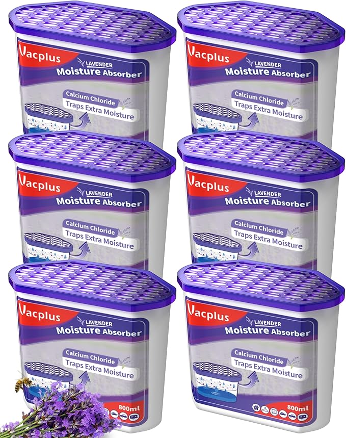 Vacplus Moisture Absorbers 6 Pack, Portable Humidity Absorber Boxes for Your Bathroom, Closet & Car, Dehumidifier with