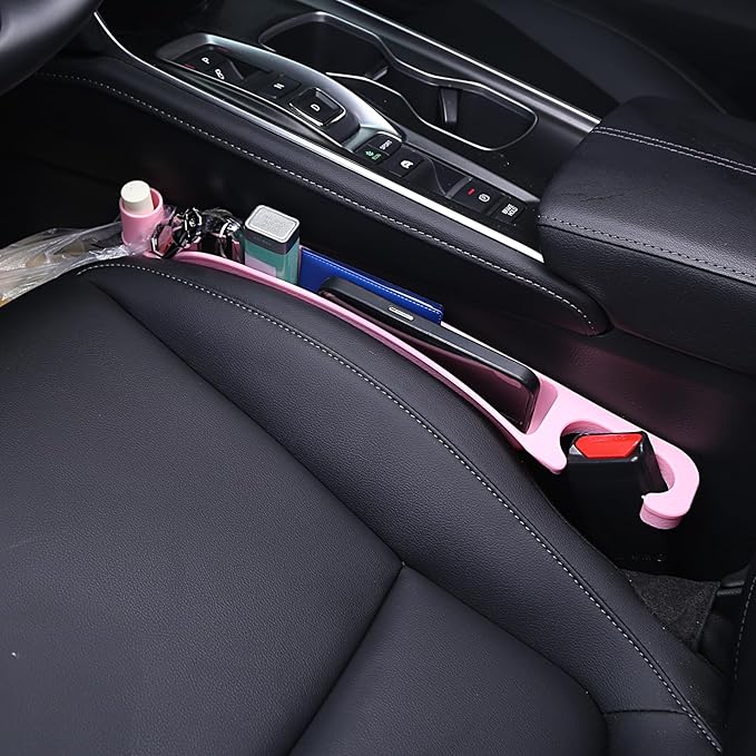 Supin Car Seat Gap Filler Set of 2, Multifunctional Seat Side Gap Filler with Organizer & Hook Function& 2 Storage for Stabilizing Phone,Keys Wallet, Fill The Gap Between Seat & Console (Pink)
