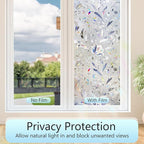 HIDBEA Window Privacy Film, 3D Stained Glass Static Cling - Sun Blocking Anti-UV Heat Control, Reusable Decorative Film for Home/Office Doors, Rainbow Tulip Design (29.5 in x 78.7 in)