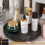 12" Oak Bathroom Vanity Tray Turntable for Perfume Candle, Round Wooden Decorative Tray for Kitchen Sink Countertop Organizer