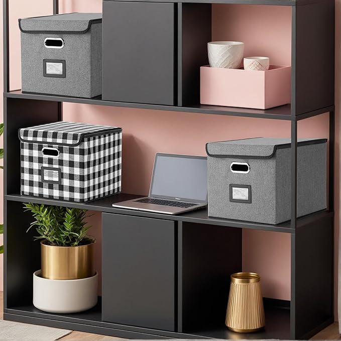 Hleelomi Collapsible File Box with Lid & Plastic Slide - Hanging Document Organizer for Office/Home, 14.96x12.6x10.83 Inch,Da