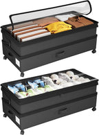 Kitstorack 2Pack Height-adjustable Under Bed Storage with Wheels, Under Bed Storage Containers,Under Bed Shoe Storage Organiz