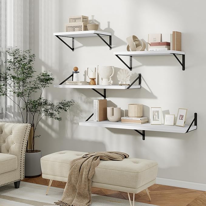 Floating Shelves, 12 Inch Deep Rustic Wood Wall Storage, 36W x 12D Wall Shelves Set of 2, Heavy Duty Metal Brackets, Large In