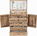 Emfogo Wooden Jewelry Box for Women, 6-Tier Large Jewelry Organizer Boxes with Mirror Rustic Solid Wood jewlery Storage Displ