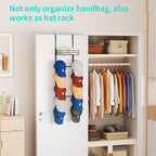 HapiRm Over The Door Purse Organizer - Wall Mounted Purse Rack with 10 Hooks and Metal Basket, Hanging Handbag Organizer Hold