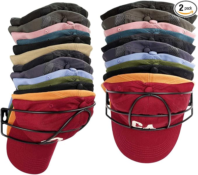 Livelab Hat Rack Wall Mount, [2-Pack] Metal Hat Organizer for Baseball Caps, Hat Storage Cap Holder Up to 30 Hat Hangers for 