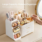 HBlife Makeup Organizer with Brush Holder for Vanity, Large Plastic Bathroom Countertop Organizer Skin Care Storage, Easy to 