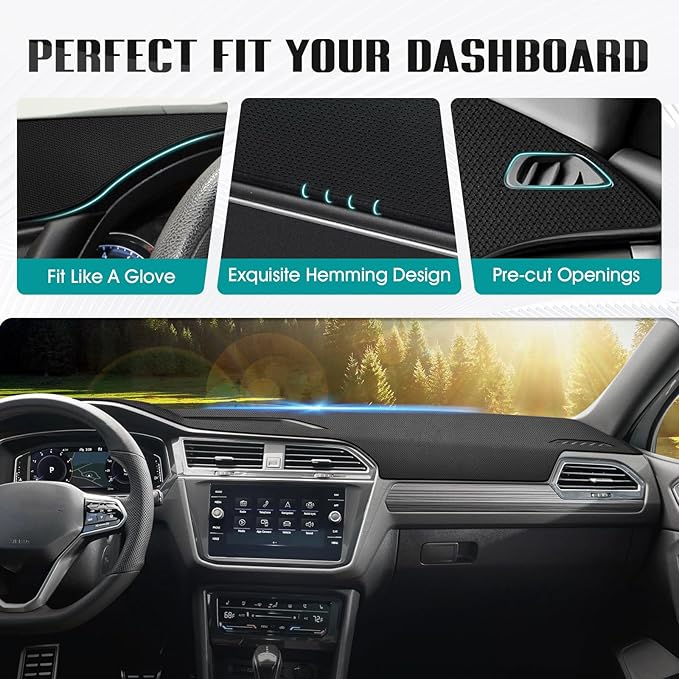 FIILINES Dash Cover for 2017-2024 Volkswagen VW Tiguan, Dashboard Mat Accessories Dash Cover Sunshade Nonslip Mesh Protector 