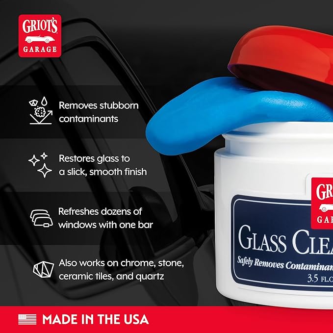 Griot's Garage Glass Cleaning Clay for Car Window, Windshield, Shower Door, Stone, Ceramic Tiles, Removes Oil, Tar, Grease, Water Spots, and More 11049, 3.5oz, Blue