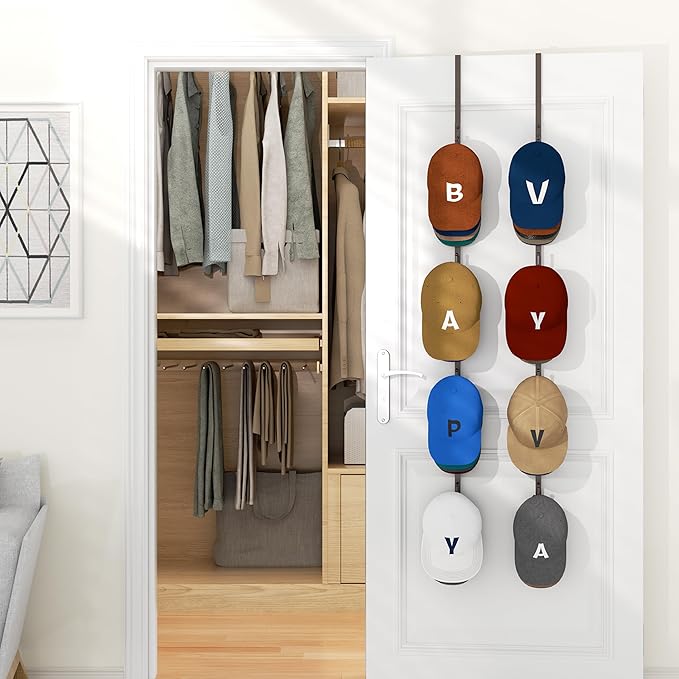 HapiRm Over Door Hat Rack - 2 Packs Hat Organizer with 8 Hooks Design, Hanging Baseball Cap Organizer Storage Holds Up to 40 