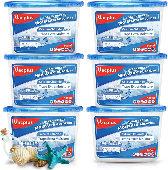 Vacplus Moisture Absorbers 6 Pack, Portable Humidity Absorber Boxes for Your Bathroom, Closet & Car, Dehumidifier with Ocean