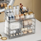 ZHIAI Stackable Storage Drawers, Acrylic Bathroom Counter Organizer Clear Makeup Organizers for Vanity, Kitchen Cabinets, Bat
