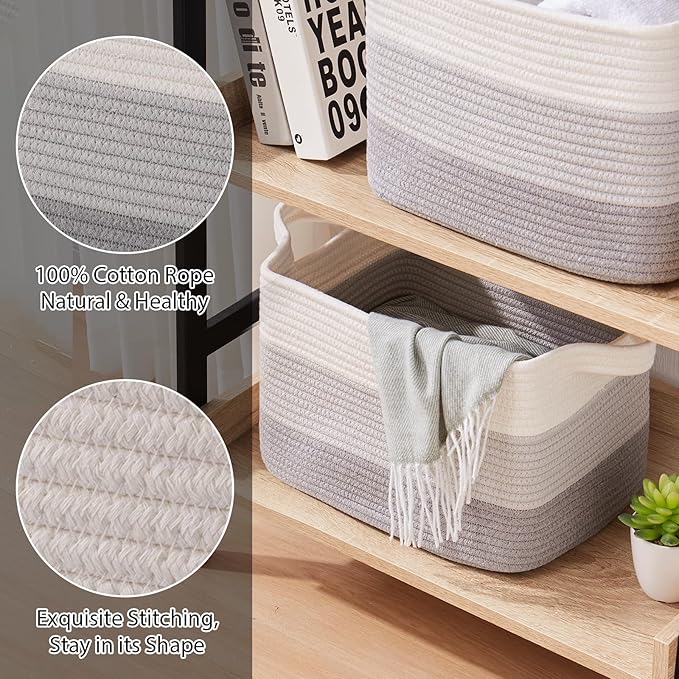 OIASKET Storage Baskets for Organizing, Woven Baskets for Shelves, Rectangle Decorative Organizer for Storage Clothes, Toy, B