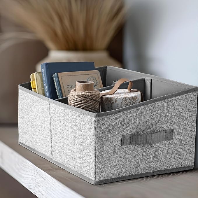 DIMJ Closet Storage Bins, 5 Pack Storage Baskets for Shelves, Foldable Closet Organizer with Handle, Linen Closet Organizers 