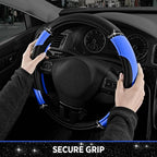 Road Comforts Leather Steering Wheel Cover - Made with PVC Leather - Anti-Slip, Universal Fit 14 1/2 inches to 15 inches - Bl