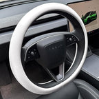 PINCTROT Nappa Leather Steering Wheel Cover for Tesla Model Y/3 Highland/Juniper, D Shaped 14 Inch Small Sized with Breathabl