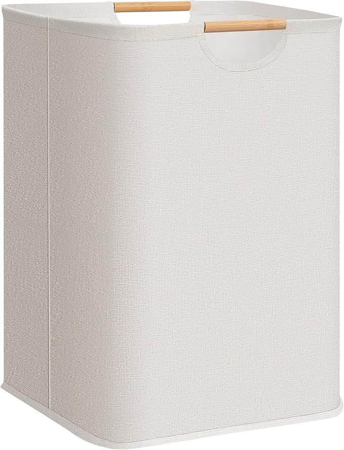 STORAGE MANIAC 1-Pack Large Laundry Hamper, 100L (26.4 Gal) Collapsible Laundry Basket with Bamboo Handles, Freestanding Wate