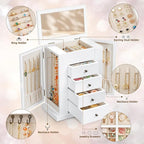 Emfogo Jewelry Box for Women, 5 Layer Large Wood Jewelry Boxes & Organizers for Necklaces Earrings Rings Bracelets, Rustic Je