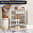 5 Tier Shoe Rack Closet Metal Heavy Duty, Stackable, White