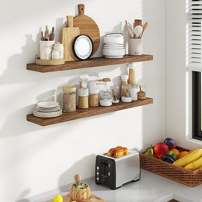 40 Inch Floating Shelves, 8 Inch Deep Floating Shelves for Wall, Hanging Shelf with Invisible Brackets, Deep Shelves for Bath