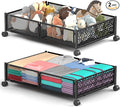 Under Bed Storage With Wheels, 2 Pack Foldable Pattern Carved Metal Under Bed Storage Containers, 60L Rolling Underbed Storag