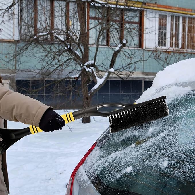 Baderke Snow Brush and Ice Scrapers for Car Windshield Detachable Window Snow Scrapers and Brush with Ergonomic Foam Grip Ice Removal Tool for Cars, Trucks, Suvs(Yellow)