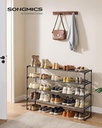 SONGMICS Shoe Rack, 4-Tier Shoe Organizer, Metal Storage Shelf, Upright or Upside Down, for 25-30 Pairs, Stackable, for Entry