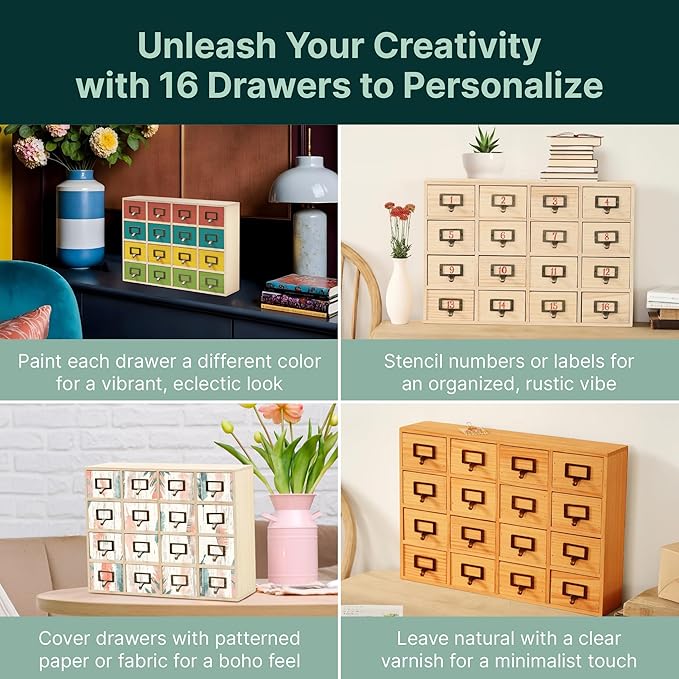 DIY Wooden Desk Organizer with Drawers – Unfinished 16-Drawer Wood Desk Organizer for Crafts, School, or Office – Customizabl