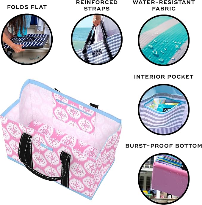 SCOUT Original Deano Tote Large - Durable Lightweight Open Top Beach, Pool & Lake Bag, Inside Zip Pocket, Folds Flat