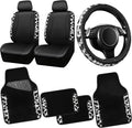 CAR PASS Leather Cow Bling Diamond Car Seat Covers Front & Rhinestone Carpet Car Floor Mats & Sparkly Steering Wheel Cover 15