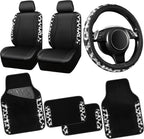 CAR PASS Leather Cow Bling Diamond Car Seat Covers Front & Rhinestone Carpet Car Floor Mats & Sparkly Steering Wheel Cover 15