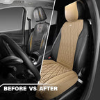 CAR PASS Luxury Nappa Leather Front Car Seat Covers, Sideless Car Seat Protectors with Storage Pocket, Non-Slip Automotive Se