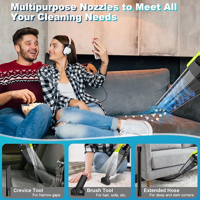 Cordless Car Vacuum Lightweight High Power Handheld Vacuum Cleaner with LED Light, Hand Vacuum for Car Home Office and Pet Ha