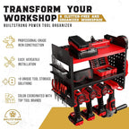 BUILTSTRONG Power Tool Organizer Wall Mount - 3-Tier Heavy-Duty Metal Hand Tool Storage Rack, Utility Racks, Drill Holder, Pe