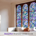 Coavas Static Cling Privacy Window Film, 96% UV & Heat Blocking, Stained Glass Window Film Floral Design, Non-Adhesive, for Bathroom, Front Door, Shower Enclosure‌ (Vinyl, 23.6" X 118.1 ")