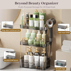 Aveniee Bathroom Counter Organizer,3 Tier Skincare Perfume Countertop Storage with Hair Dryer Rack and Toothbrush Holder, Cos