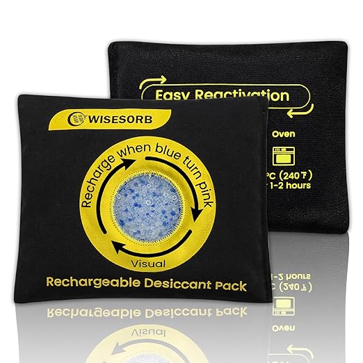 500g Reusable Silica Gel Desiccant Packs, Rechargeable Dehumidifier Moisture Absorbers with Color Indicator for Storage, Gun