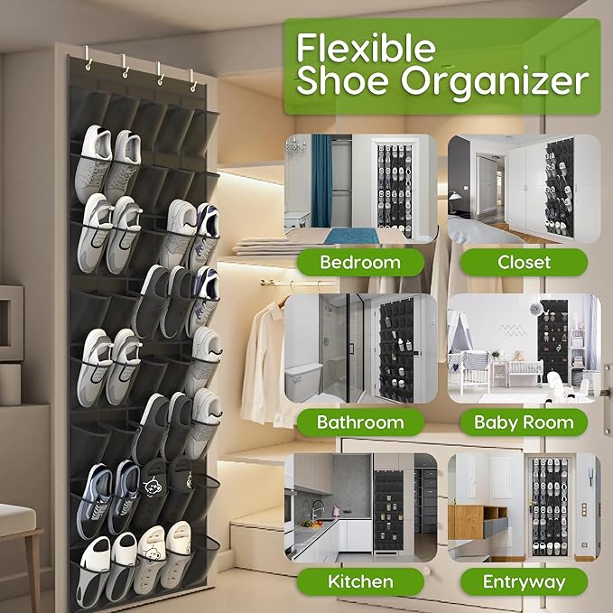 Unjumbly Over the Door Shoe Organizer with 40 Large Breathable Mesh Pockets, Space Saving Shoe Holder, Hanging Shoe Rack for 