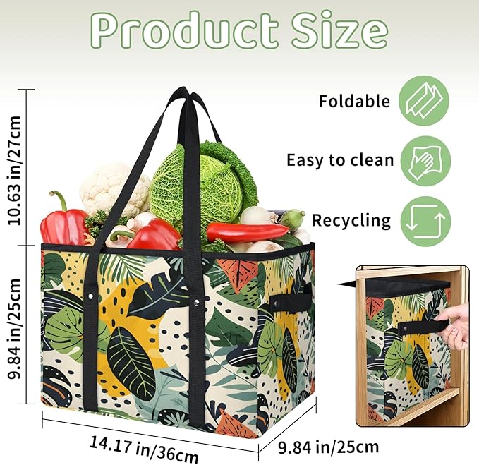 Reusable Grocery Bag, Foldable Large Shopping Tote Bag for Groceries Kitchen Picnic Car Trunk