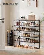 SONGMICS Shoe Rack, 5-Tier Shoe Organizer, Metal Storage Shelf, Upright or Upside Down, for 20-25 Pairs, Stackable, for Entry