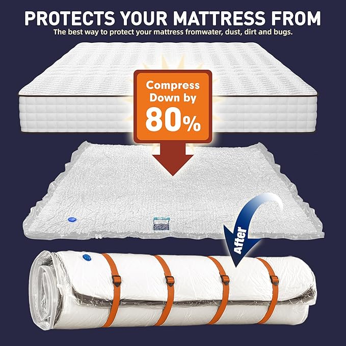Mattress Vacuum Storage Bag for Memory Foam, Latex and Hybrid Mattress, Easy Moving and Storage (Full/Queen Size)