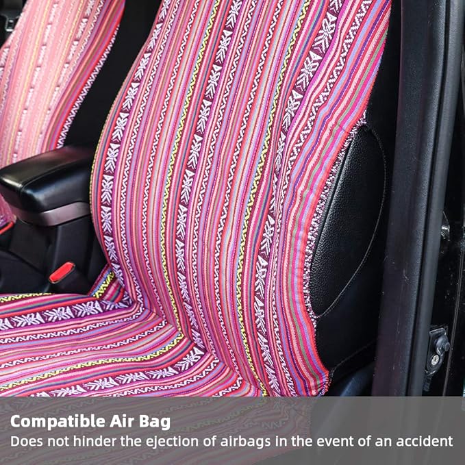 Pink Car Seat Cover Hippie Boho 4PCS Cute Western Accesories for Women Girls' GIF, Automotive Interior Covers Stripe Multi-Co