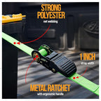FORTEM Ratchet Straps, Tie Down Strap Set 1650lb Break Strength, 4 Pack 15ft x 1in, 4 Soft Loops, Moving Straps Tie Downs, Cargo Cam Buckles for Trucks, Carry Bag, for Men
