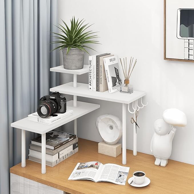 Homode Kitchen Countertop Organizer Corner Shelf, Bathroom Counter Organizers and Storage, 3 Tier Wood Shelf Organizer Space 