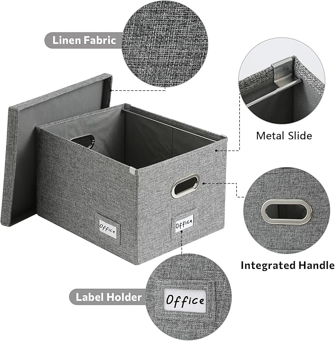 File Organizer Collapsible Storage Box for Office File Box with Lids Document Organizer for Office and Home Easy Slide Durabl