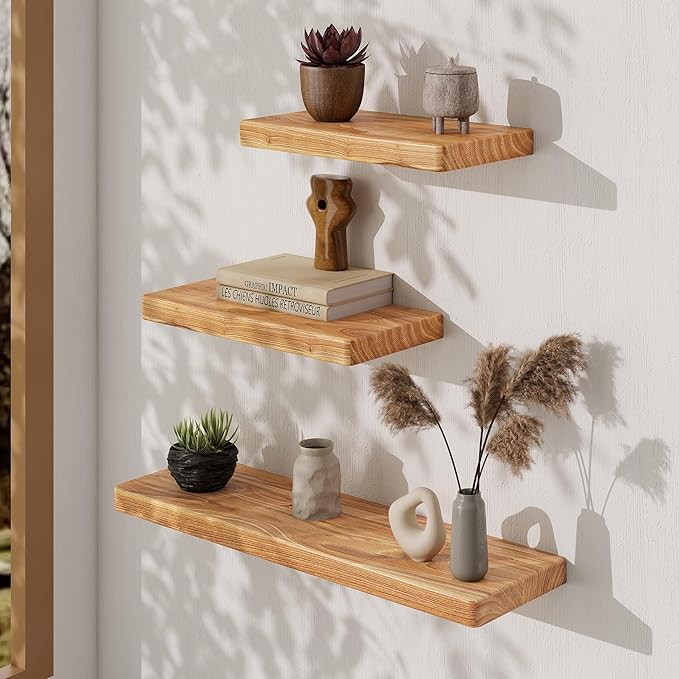 Floating Shelves 30" W x 8" D, Solid Elm Wood Shelves for Wall, 8 Inch Deep Floating Shelves for Home Storage & Display, Rust