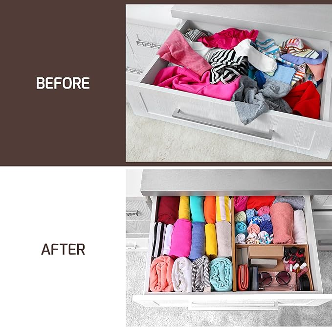 6 Pack Drawer Dividers 6 Inch High, 11”-17" Adjustable Bamboo Organizers Large Expandable Drawer Separators for Cloths, Dress